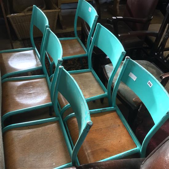 Set 6 painted metal & wood chairs